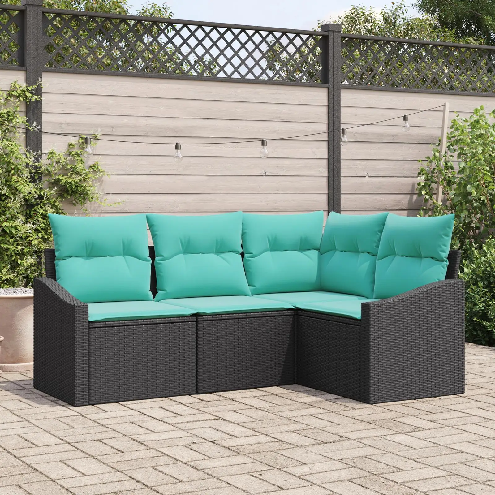 

5 Piece Outdoor Rattan Sofa Set with Cushions Black Garden Furniture Cozy Seating Arrangement