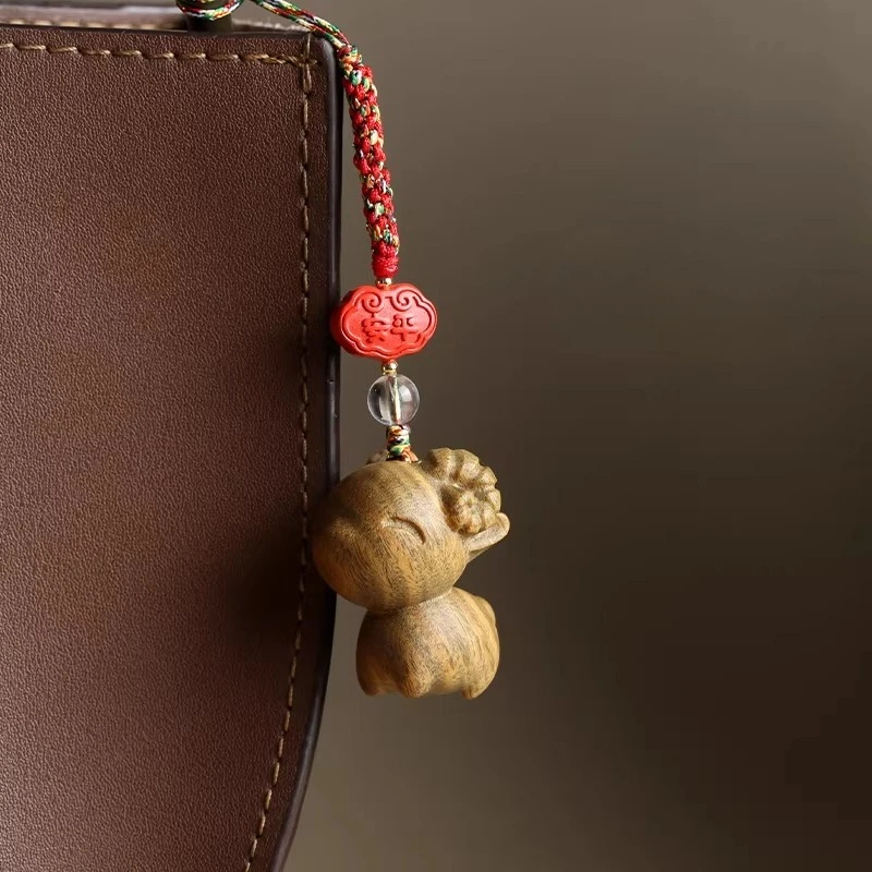 Green Sandalwood Carved Sheep Pendant: Phone Chain, Car Ornament, Keychain & Bag Charm for Girls