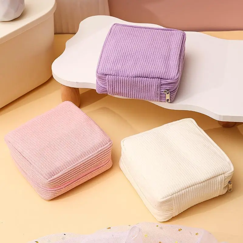 Corduroy-Hygieneartikel-Aufbewahrungstasche mit weicher Oberfläche und sicherem Reißverschluss für den täglichen Gebrauch, Reise-Handtaschen-Organizer – Detail 3