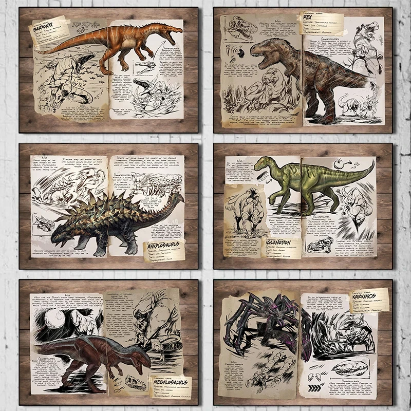 ARK Survival Evolved Game Dinosaur Organism Retro Abstract Poster Prints Canvas Printing Wall Art Picture Living Room Home Decor