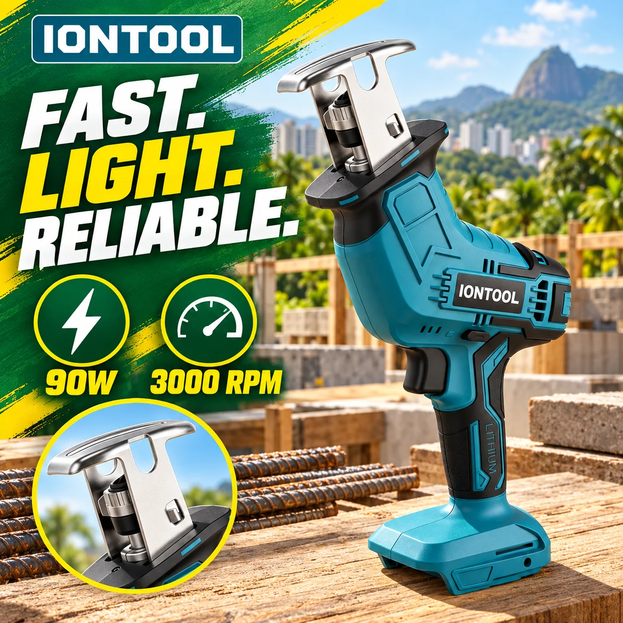 IONTOOL 90W Lightweight Cordless Sabre Saw 3000SPM Woodworking Tool for Tree Branch Pruning and Garden Maintenance Unit