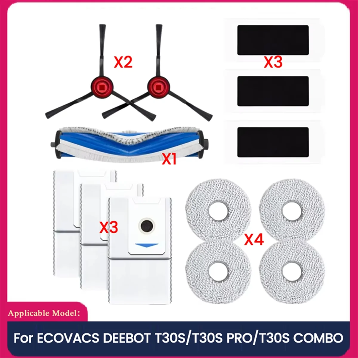 Piezas de repuesto para Robot aspirador ECOVACS DEEBOT T30S/T30S PRO/T30S COMBO, filtro de Cepillo Lateral principal, bolsa de polvo para fregona B