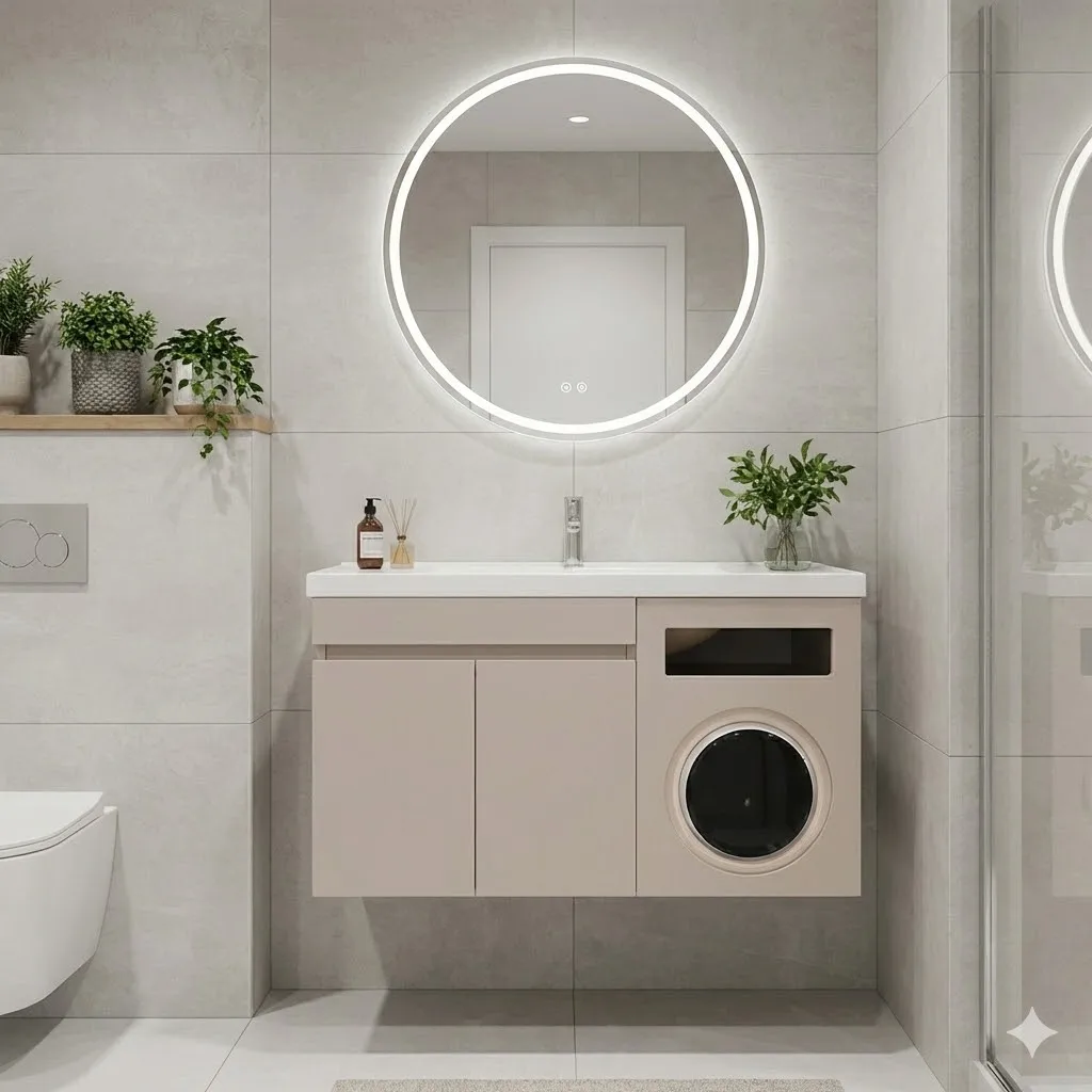 Contemporary Bathroom Furniture Set Floating Vanity Bathroom Vanity Unit Bathroom Cabinet With Washing Machinepromote sales