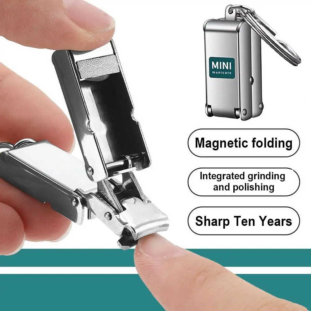 ミニ折りたたみ爪切りフリップカバー付きステンレス鋼ツール指キーホルダー旅行マニキュア爪切り B5X2