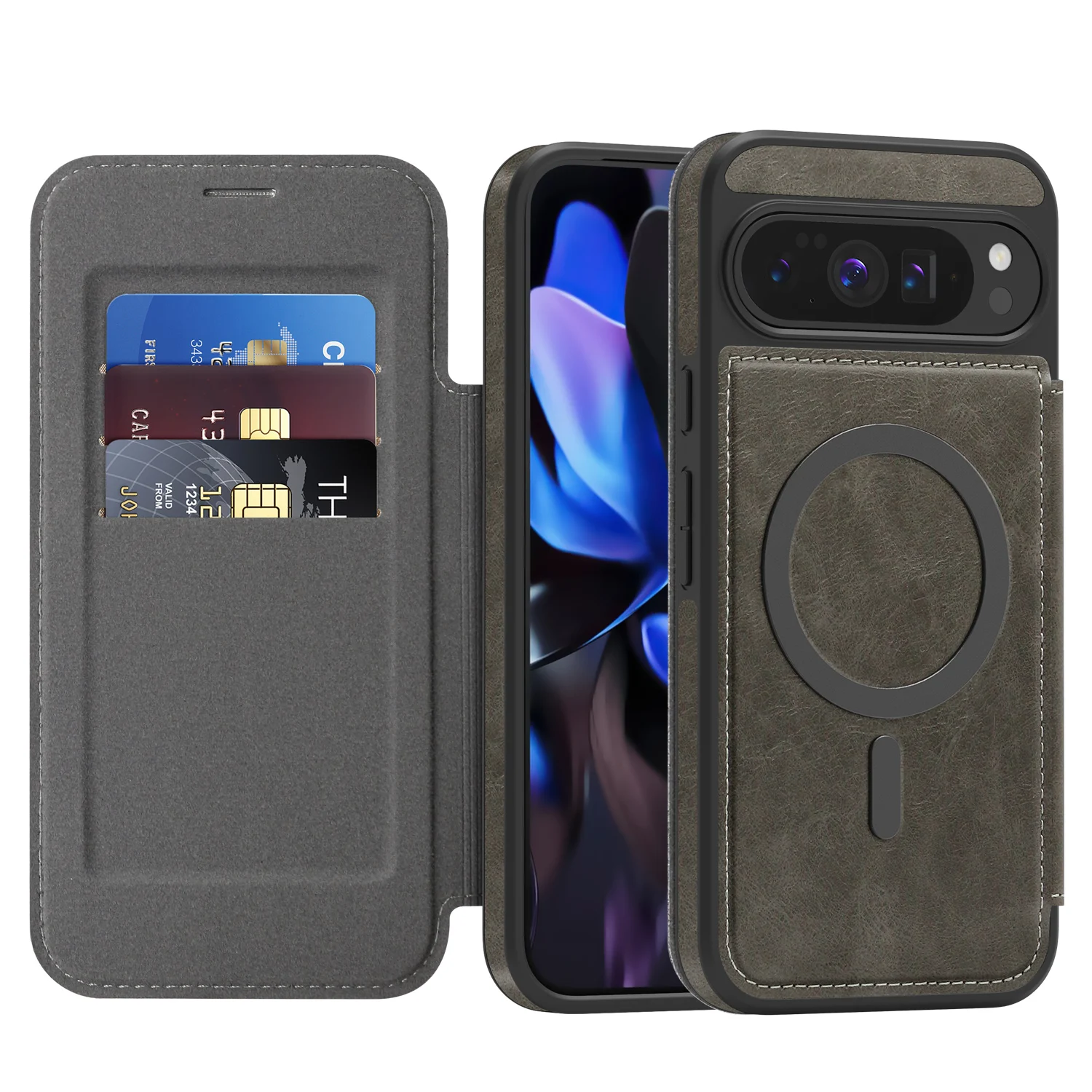 

Деловой кожаный флип-чехол для Google Pixel 10 Pro 9 Pro XL 9A 8 Pro, кошелек с магнитным слотом для карт Magsafe, задняя крышка из искусственной кожи