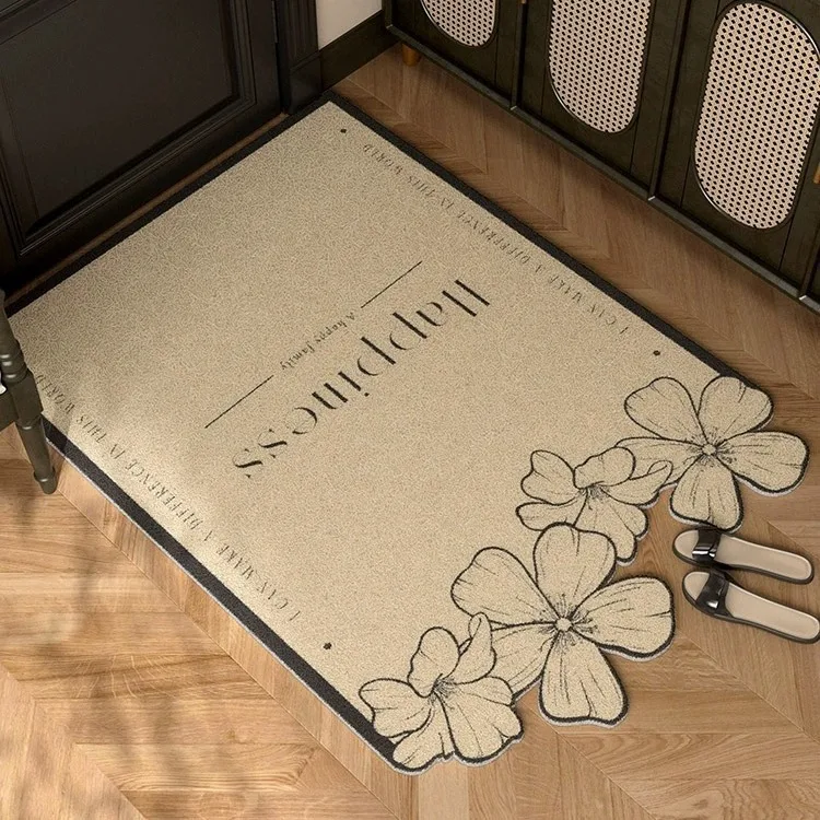 45x75CM Black Floral European Retro Doormat Advanced Entrance Door Mat Spring Flower Home Decoration Rug Front Door Mat