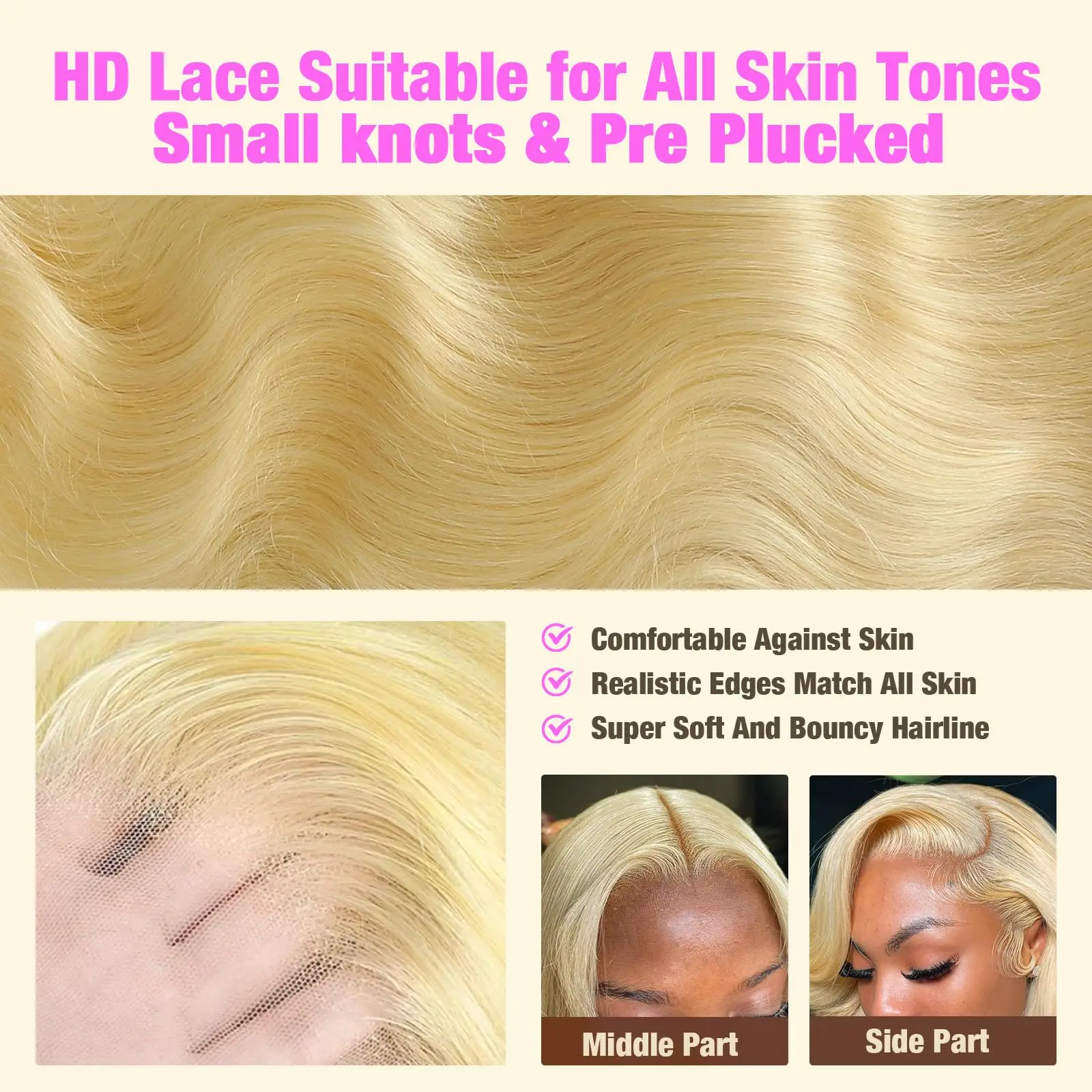 Плотность 220 613 Hd Парик фронтальной части шнурка 13x6 Прозрачный цветной парик из человеческих волос с объемной волной 13x4 Светлый парик фронта шнурка Бразильские волосы