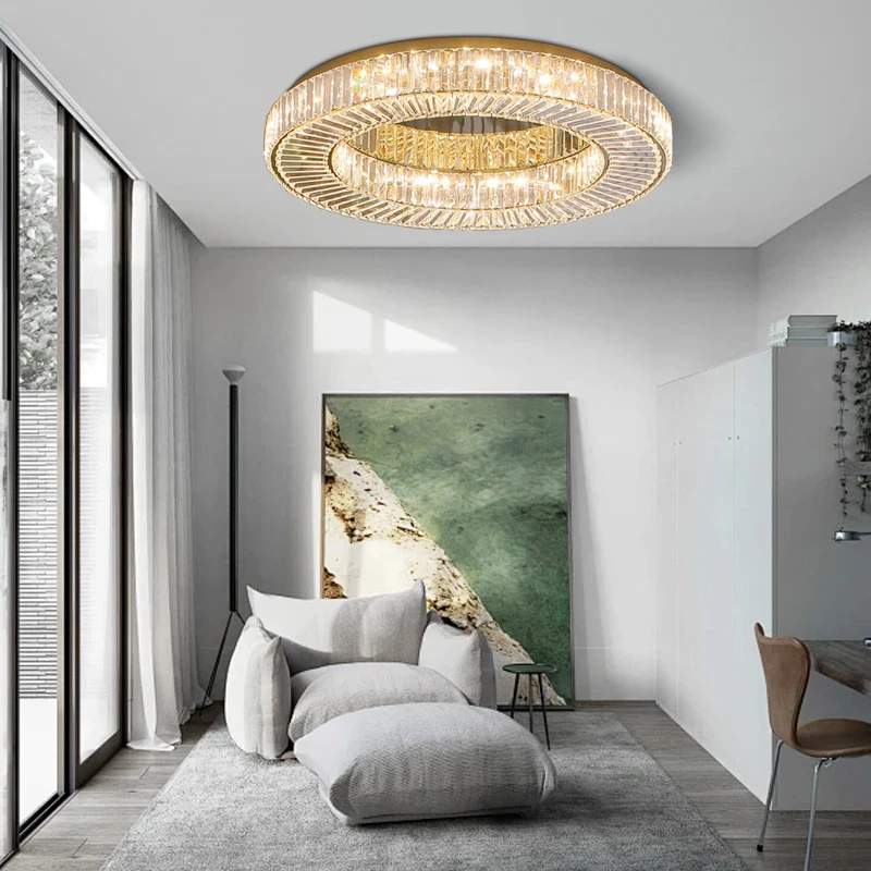 Modern 2025 Luxury C-shape Crystal Ceiling Lamp Led Home Decor Living Room Bedroom Light Fixture Gold Renovated Lamps