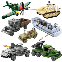 Military Armored Car Sdkfz Stuart Tank Katyusha Panzer Jeep WW2 US Army Soldier Model Building Block Brick Children Gift kid Toy