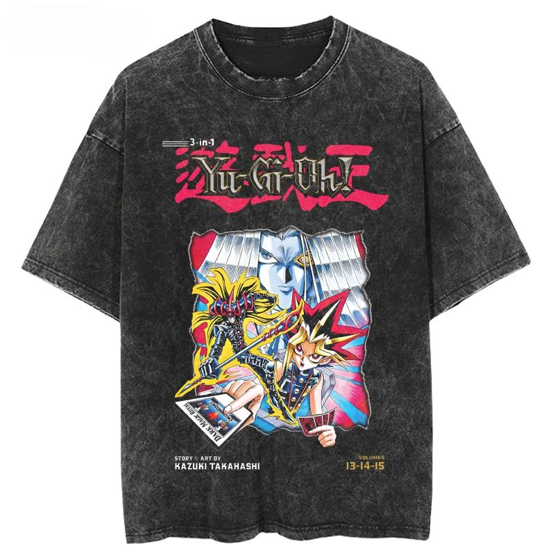 Retro Japanese Anime Washed-out and Distressed Vintage Short-sleeved T-shirt Made of Cotton Yu-Gi-Oh! Duel Monsters GameKing