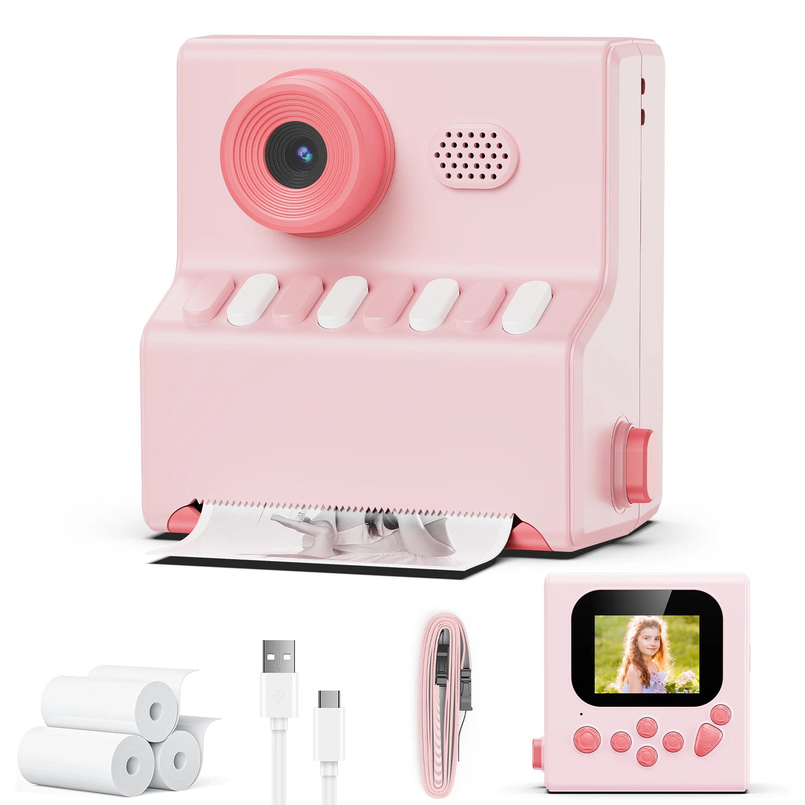 Câmera infantil câmera instantânea de 48MP com papel de impressão de 3 volumes 1080P câmera digital presentes para meninas meninos de 3 a 12 anos