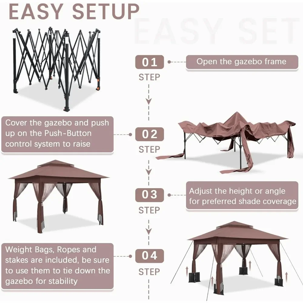 Gazebo withMosquitoNetting13x 13 Outdoor Gazebo Waterproof Canopy Tent with Double Roof Tops Shade for Patio, Outdoor decoration