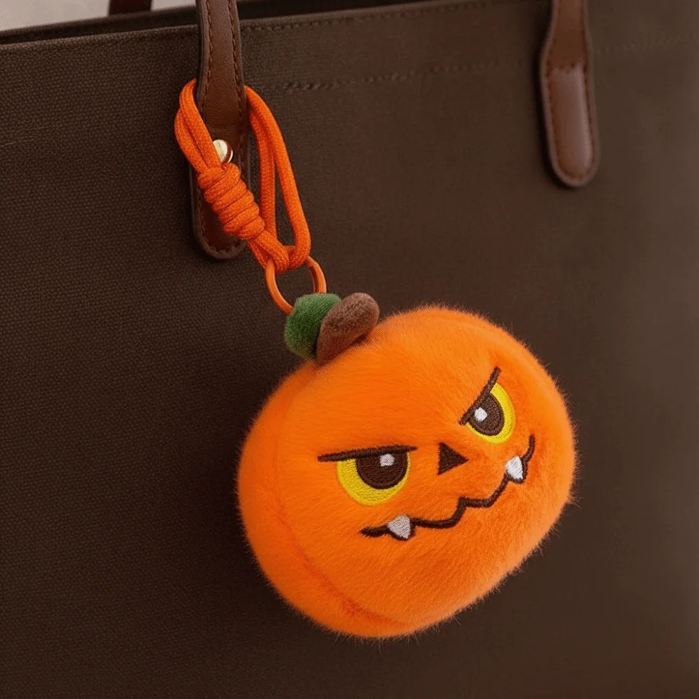Soft Fabric Pumpkin Key Chain Lightweight Compact Size Halloween Stuffed Exquisite Embroidery Vibrant Color