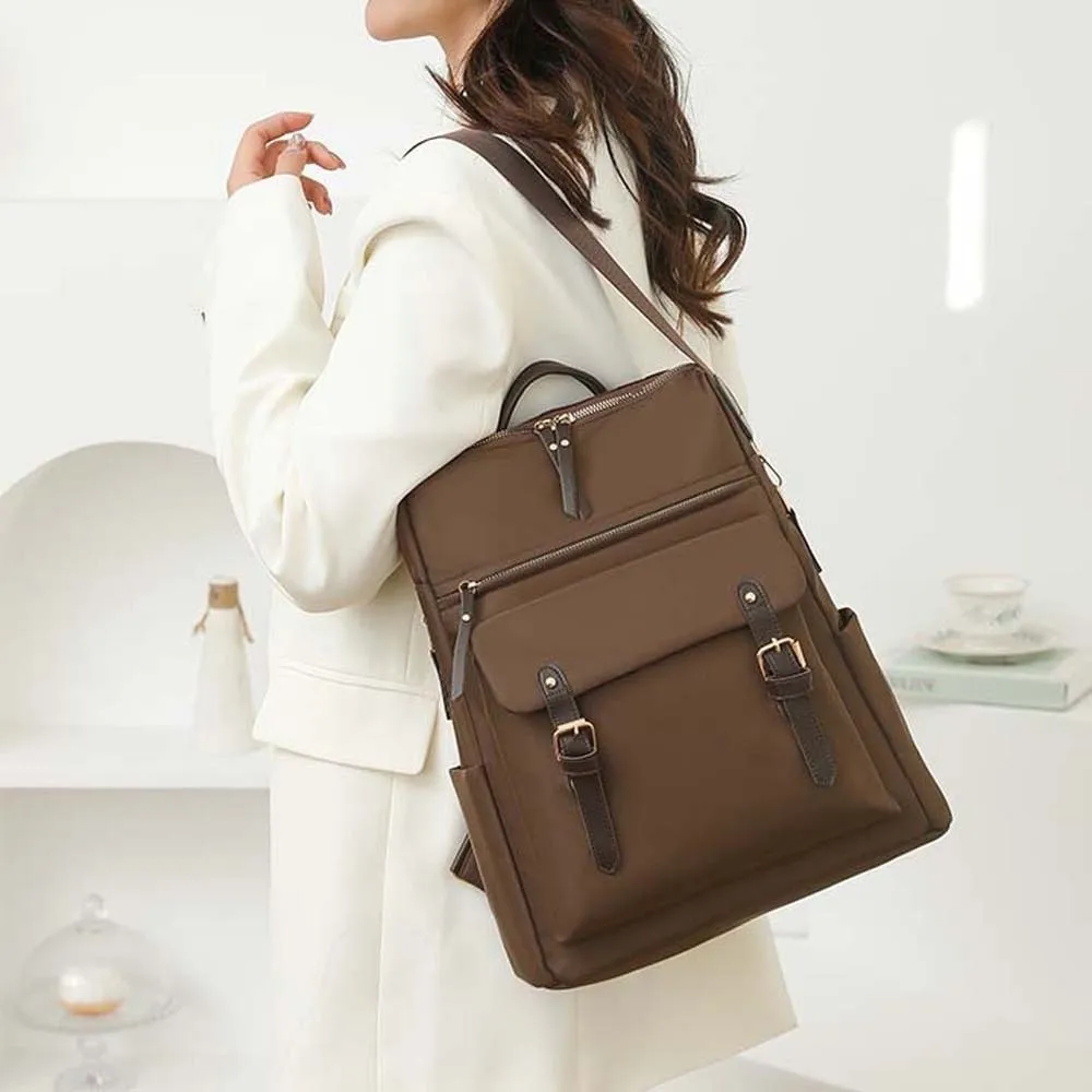 

Elegant Soft Nylon Backpack Korean Style Magnetic Buckle Large Capacity School Bag Solid Color Crossbody Pouch
