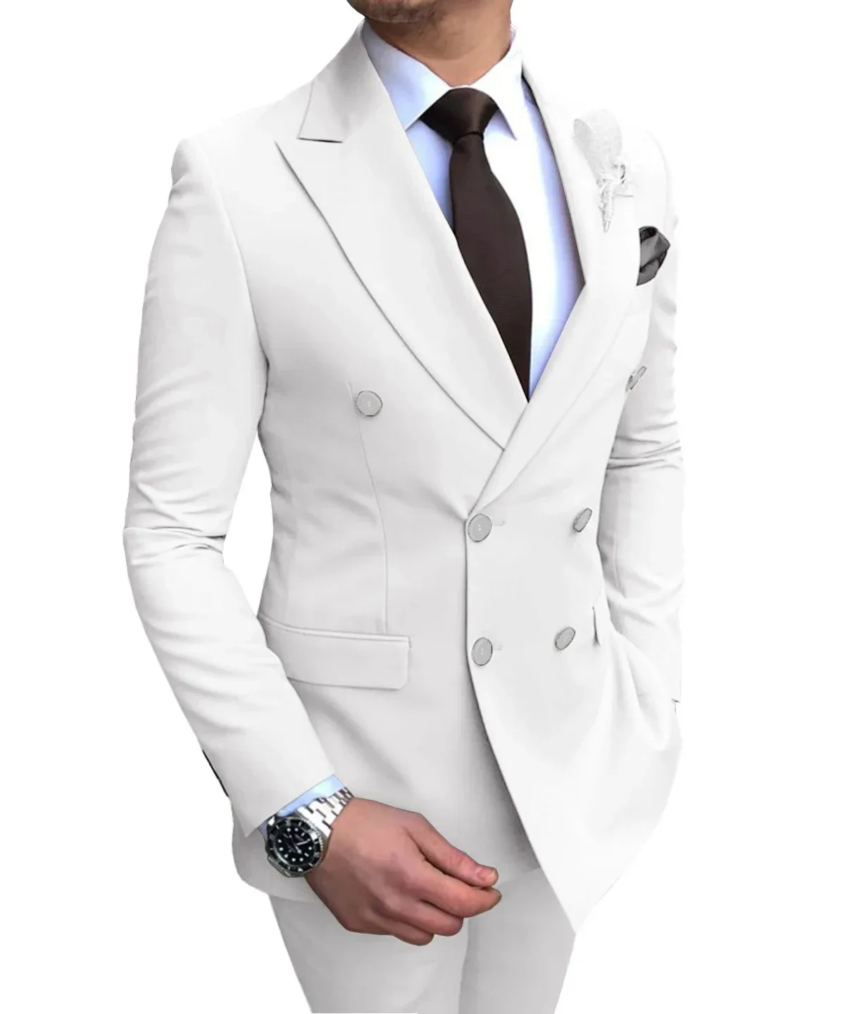 Conjunto de terno monocromático casual trespassado masculino, blazers de casamento, jaqueta, casaco, calças, 13 cores, nova moda