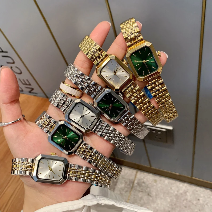Fashion Brand Wrist Watches Women Girl Ladies Pretty 23mm Rectangle Style Dial Steel Metal Band Quartz Luxury Clock R211