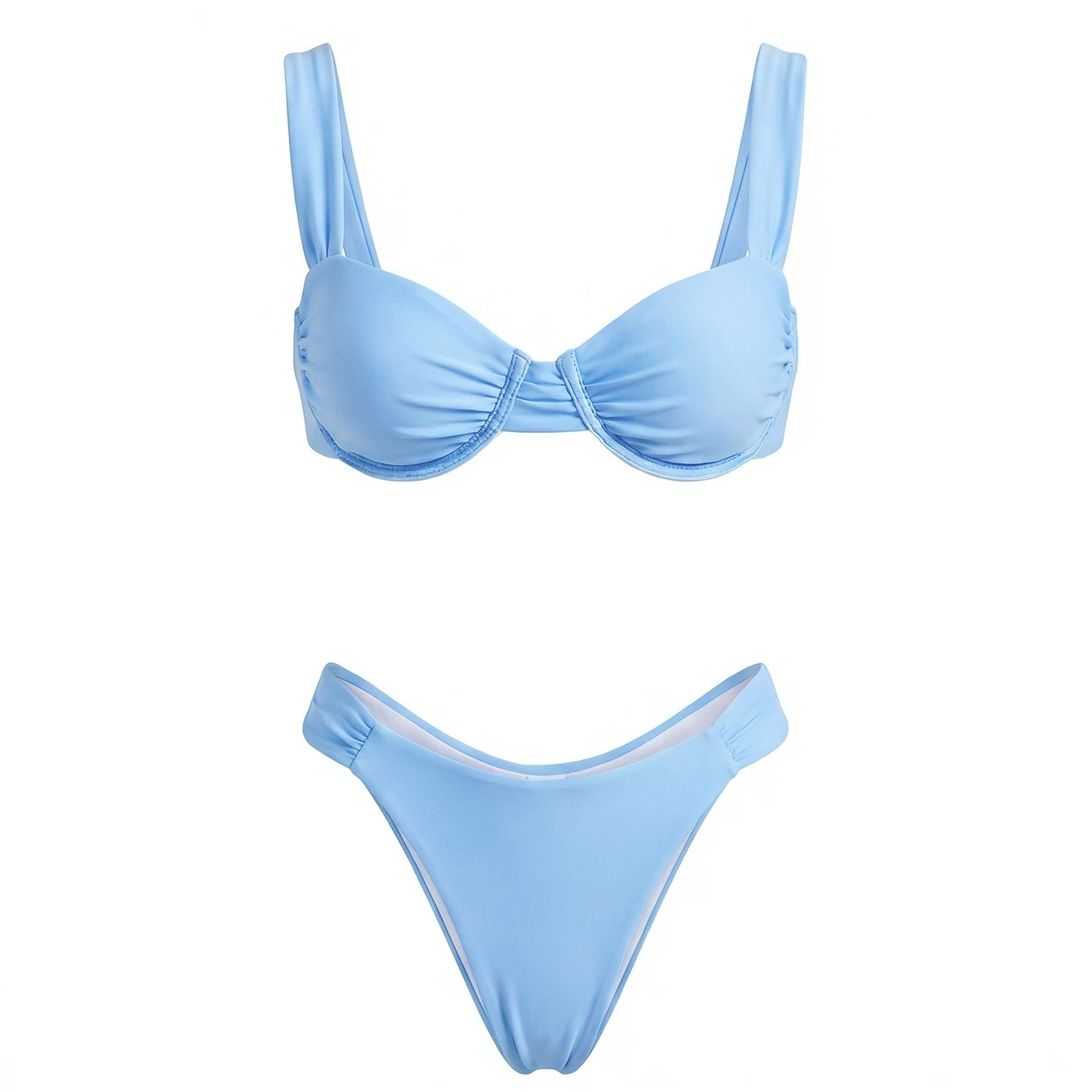 

Women's 2 Piece Bikini Set Solid Color Sleeveless Bra and Low Waist Briefs Fashion Bathing Suit