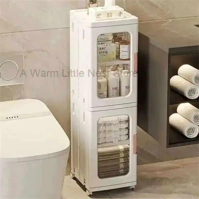 

Storage Cabinet Folding Floor Ultra-narrow Cabinet Bathroom Home Multi-layer Toilet Shelves Large-capacity Bathroom Furniture