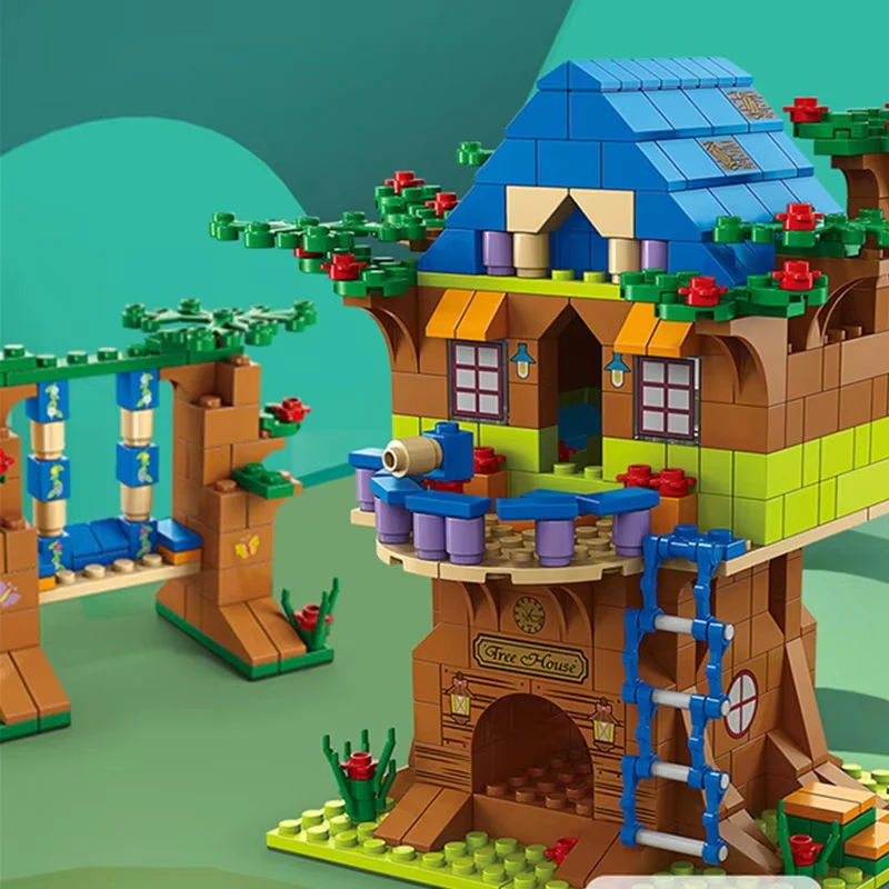 Juego de bloques de construcción de casa del árbol para niños, Kit de bricolaje, Casa del Bosque de la amistad, juguetes de ladrillos, regalo de Navidad y halloween, 6 en 1