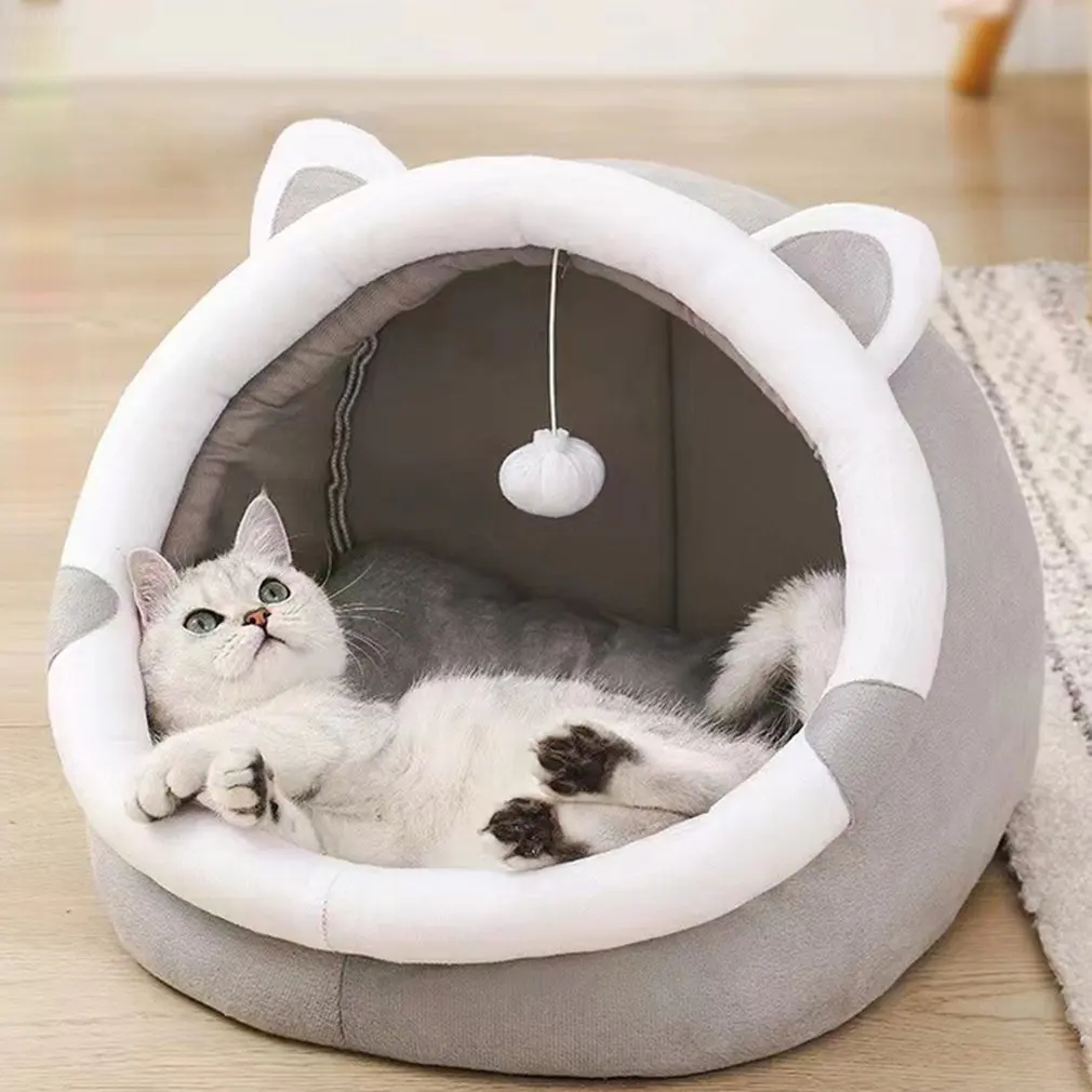 Cat Bed House Kennel Warm Round Pet Sleeping Cave Kitten Bed Pet Basket Cozy Kitten Recliner Cushion Cat House Tent Dog House