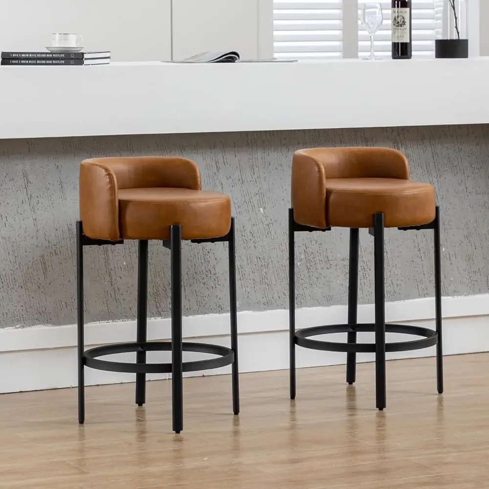 Counter Height Bar Stools Set Of 2, 26 Hes Counter Height Stool With Backs, Upholstered Pu Leather Barstools For Kitchen