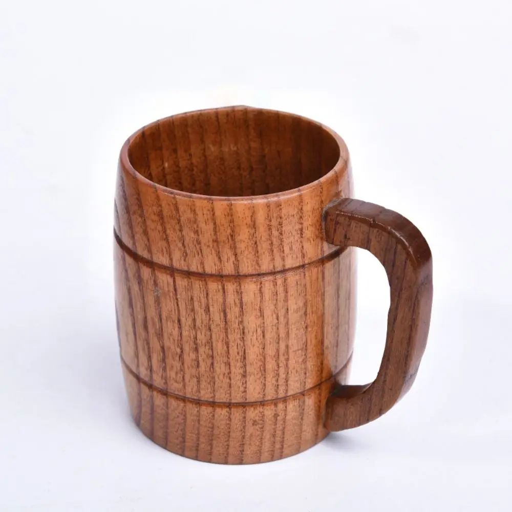 

Drinkware Vintage Wooden Tea Cup Japanese Style Handmade Drinking Cup with Handle Solid Wood Wine Mug Cup Restaurant