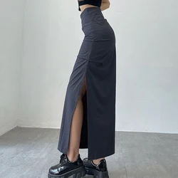 Rimocy Y2K Split Long Skirt Women 2024 Summer Skiny High Waisted Cargo Skirt Woman Black Gray Streetwear Midi Skirts Female