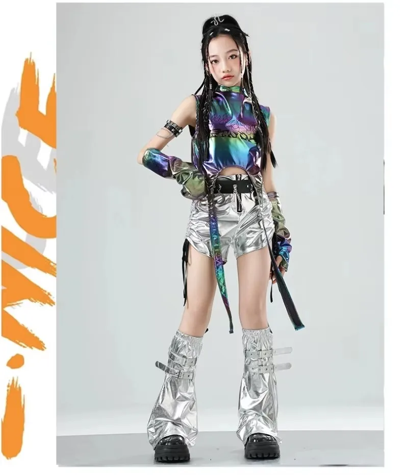 زي أداء رقص الجاز للأطفال، شريط ليزر، المنصة الجميلة والرائعة للفتيات، زي أداء مجموعة الفتيات #3