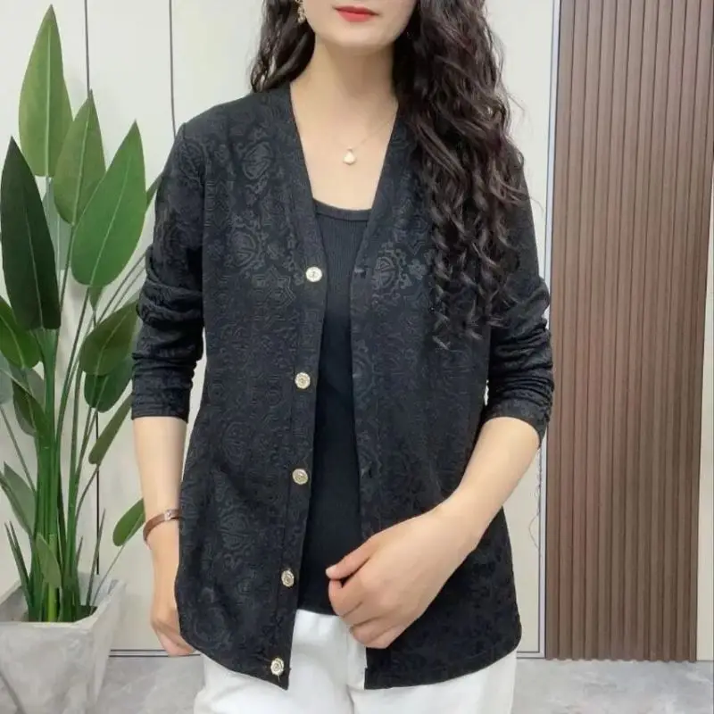 2024 New Summer Hippie Fashion Loose Casual Elegant Fashion Office Lady Coat Women Solid Color V Neck Long Sleeve Y2K Button Top