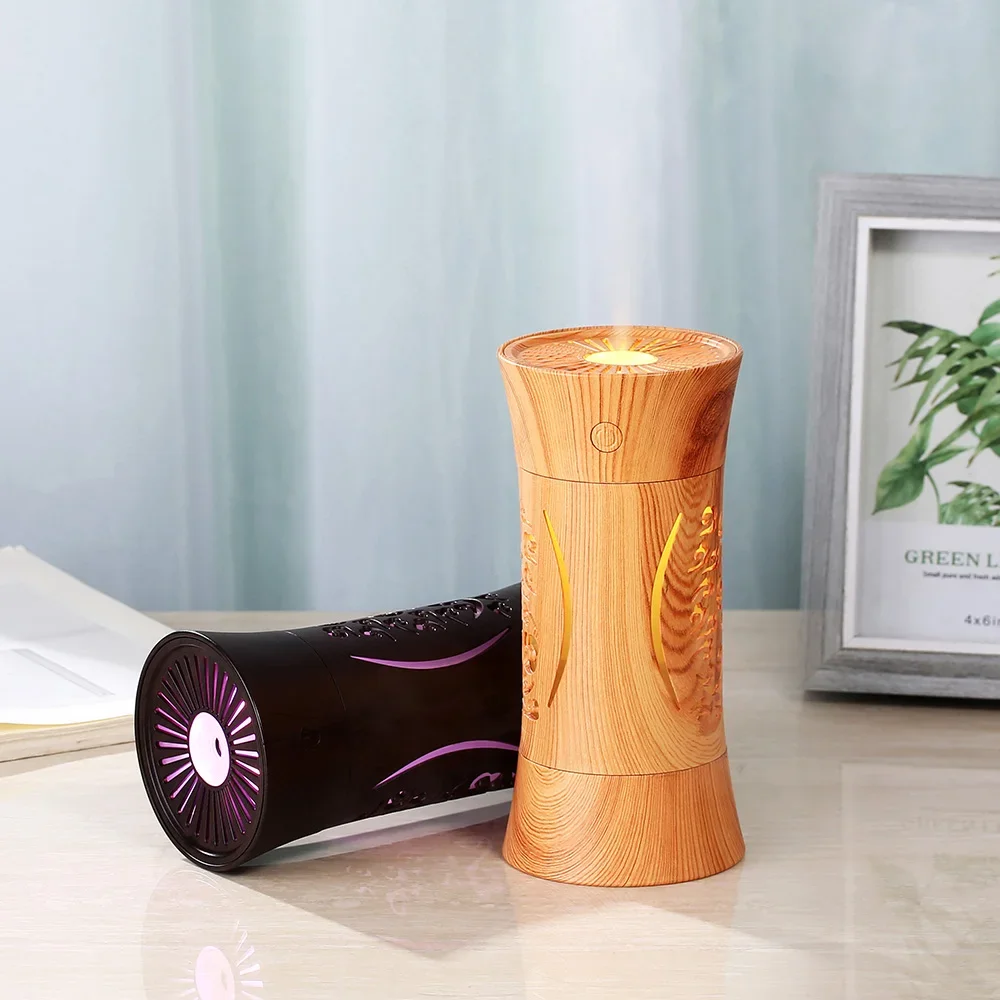 Wood Grain Home air Humidifier USB Ultrasonic Aroma Essential Oil Diffuser 3 In 1 Mini Humidificador with LED Lamp Mist Maker