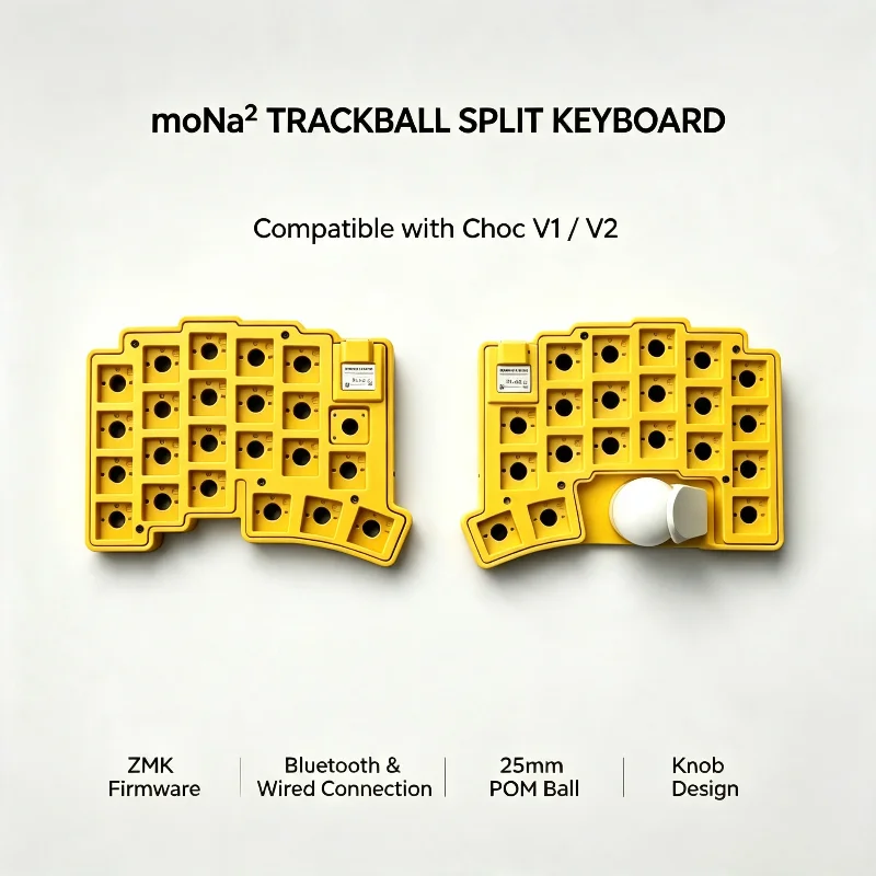 Mona 3x5 Wireless Pom Trackball Split Keyboard Kit Knob Design Pcb Compatible Choc V1/v2 Bluetooth Hot Pluggable Zmk Firmware