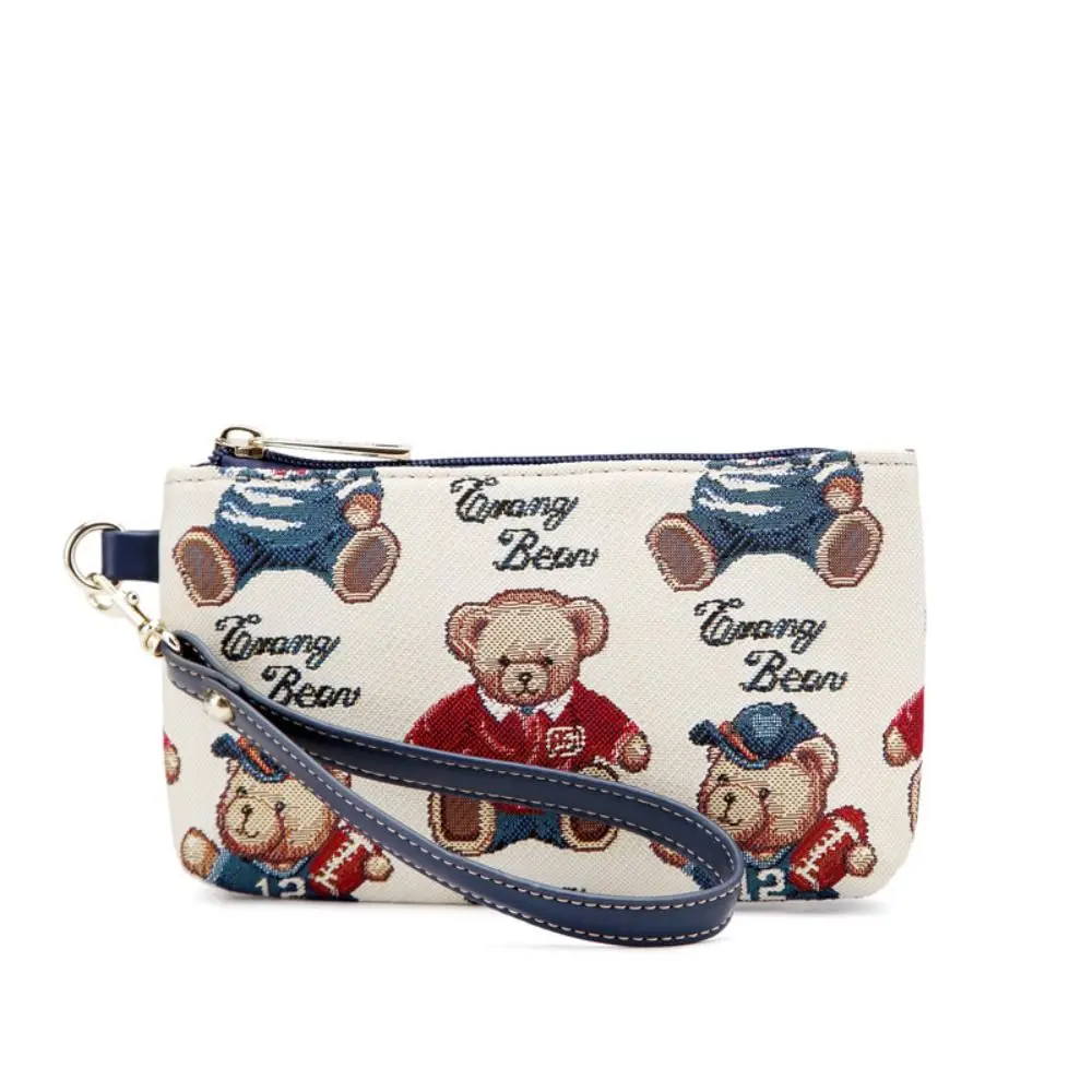 Fashion Cartoon Bear Wallet Canvas Zipper Phone Bag Card Holder Clutch Bag Travel Coin Purse
