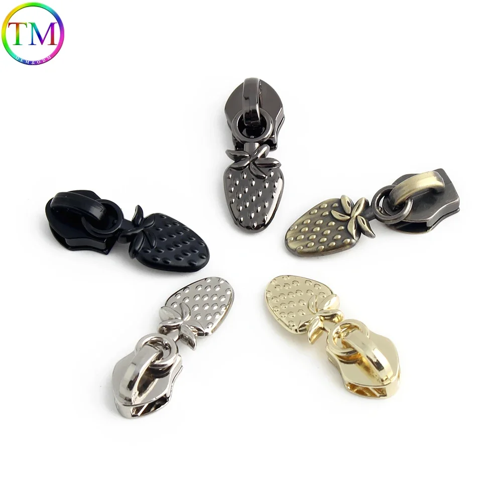 

10-50PCS Strawberry 5# Metal Zipper Puller Slider For Nylon Tape Jacket Handbag Purse Decorative Repair Zips Head Accessories