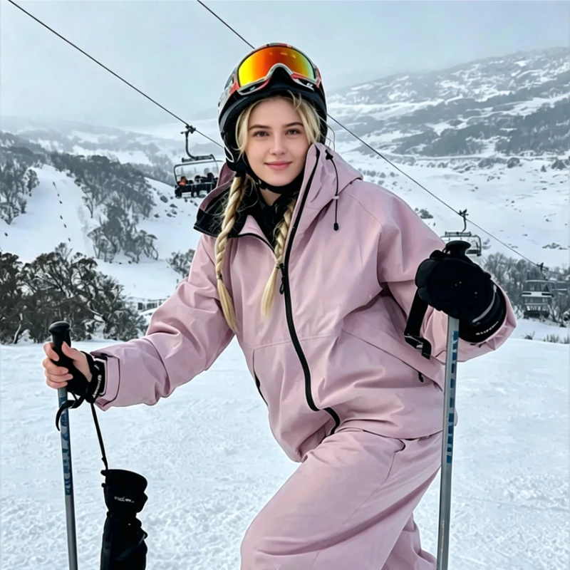 New Winter Solid Color Skiwear Outdoor Leisure Sports Top Women's Double Board Windproof Waterproof Breathable Warm Snow Jacket
