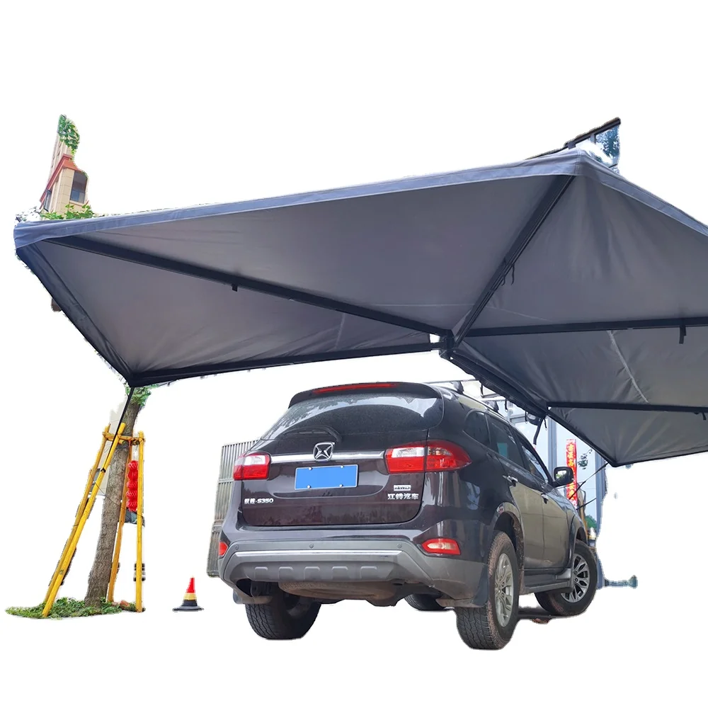 

Foxwing 270 Degree Four-Season Quick Opening Car Side Awning Roof Top Tent with Telescopic Aluminum Pole and Extension Option