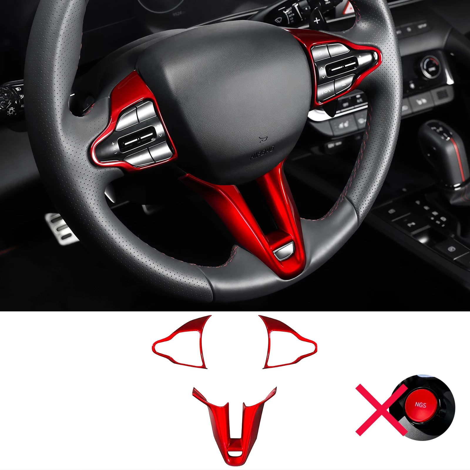 Auto-Lenkrad-Tastenabdeckung im V-Stil, untere Zierleiste für Hyundai i20N, i30N, Kona N/Elantra N/Veloster N/Line
