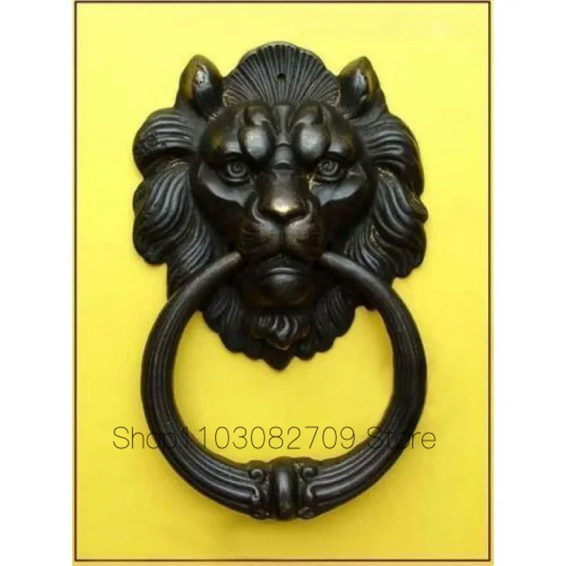 

Rare Chinese Old Bronze Fierce Lion Head Door Knocker blessings 8inch