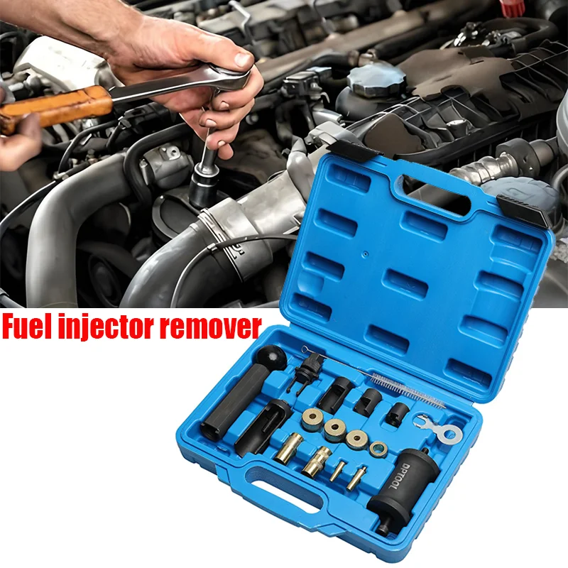 18-Piece Set of Fuel Injector Removal Tools Special Tools for Removing Fuel Injectors Fuel Injector Slide Hammer Puller T10133