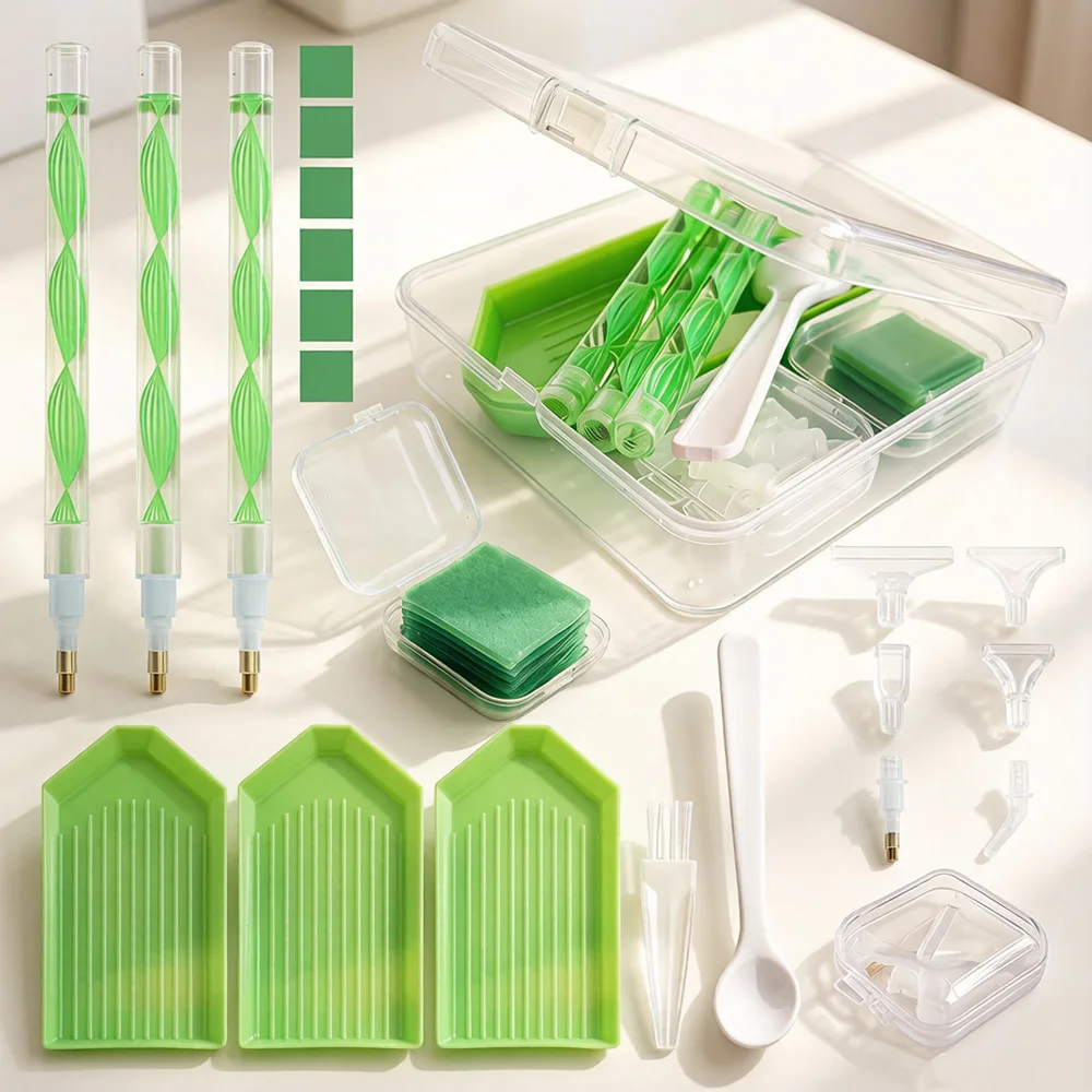 DIY Diamond Painting Tool Kit 4 Color Storage Box With Tray Wax Tweezers Pen Set 5D Diamond Embroidery Accessories Craft Tools view 4