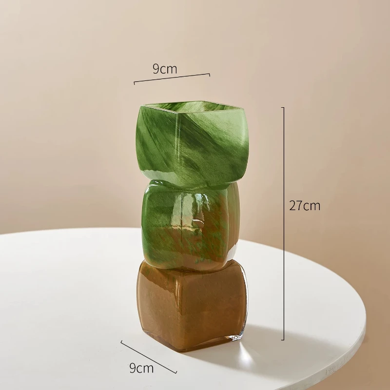 Gradient Two-Tone Glazed Glass Vases Hydroponic Fortune Art Ornament Premium Light Luxury Decor for Living Room Home Side Table
