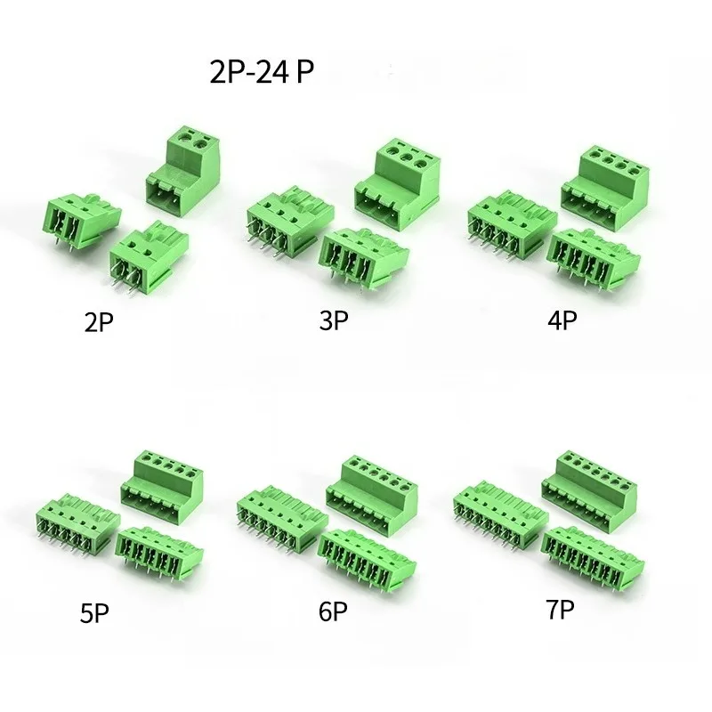 10Pairs PCB Board Terminal Blocks KF2EDGA/GB-5.08mm Double Row Pin Solder Board with Straight Or Curved Needle