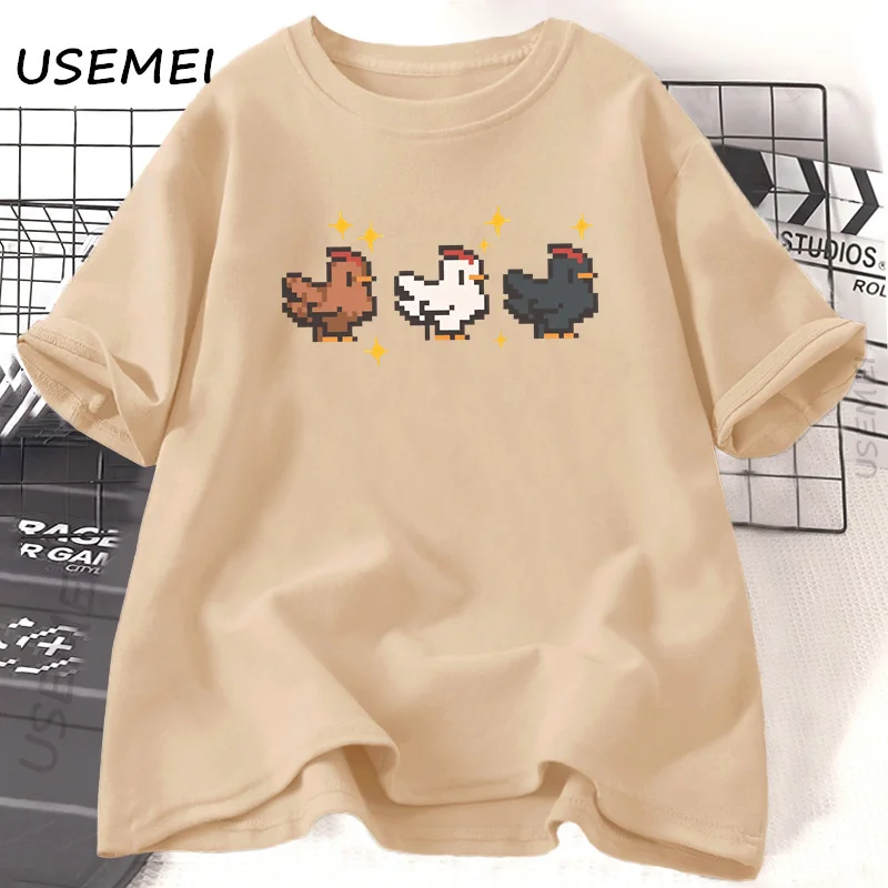 Stardew Valley Chicken T Shirt  Men Women Funy Pixel Chicken T-Shirt Farm Animal Lover Tees Video Game Graphic T Shirts Tops