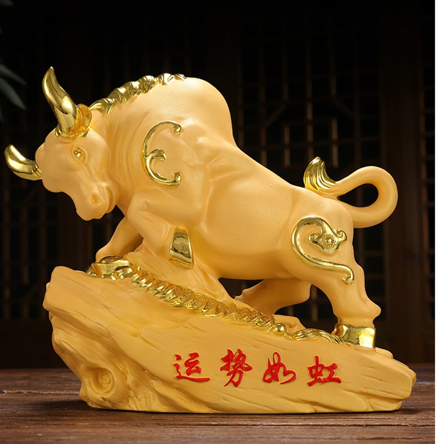 HOT SALE Home store Company TOP COOL business decorative art  GOOD LUCK golden Fortune Taurus Bull Sculpture Statue large