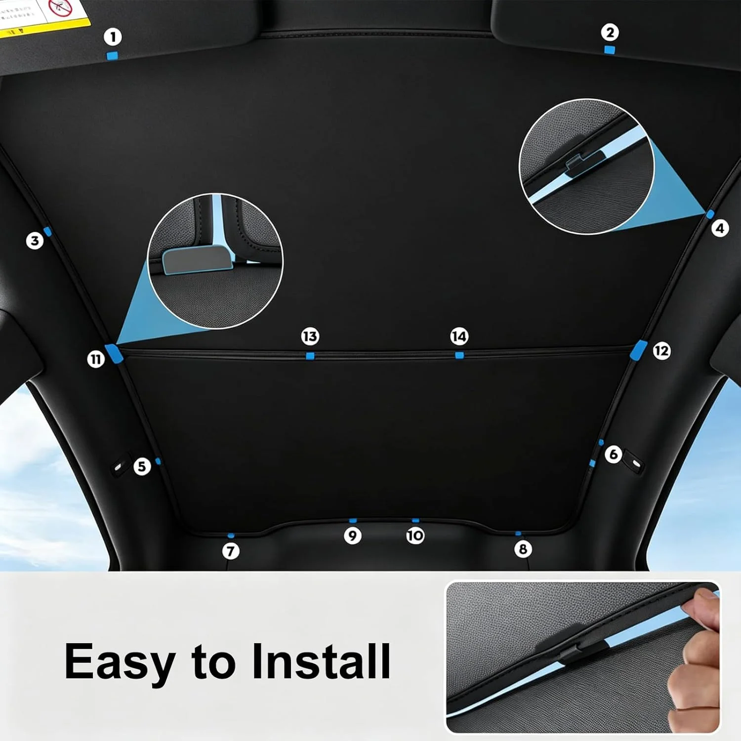 Sag-Free Sunroof Shade for Tesla Model Y Juniper 2025-2026, 6-Layer Blackout Heat Insulation, Foldable Roof Sunshade