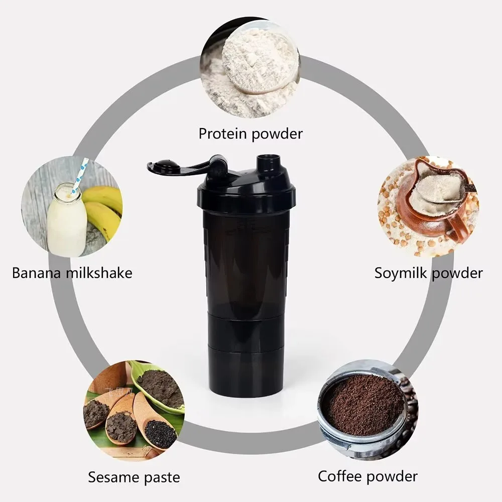 3 Layers Shaker Protein Bottle Powder Shake Cup Water Bottle Plastic Mixing Cup Body Building Exercise Bottle