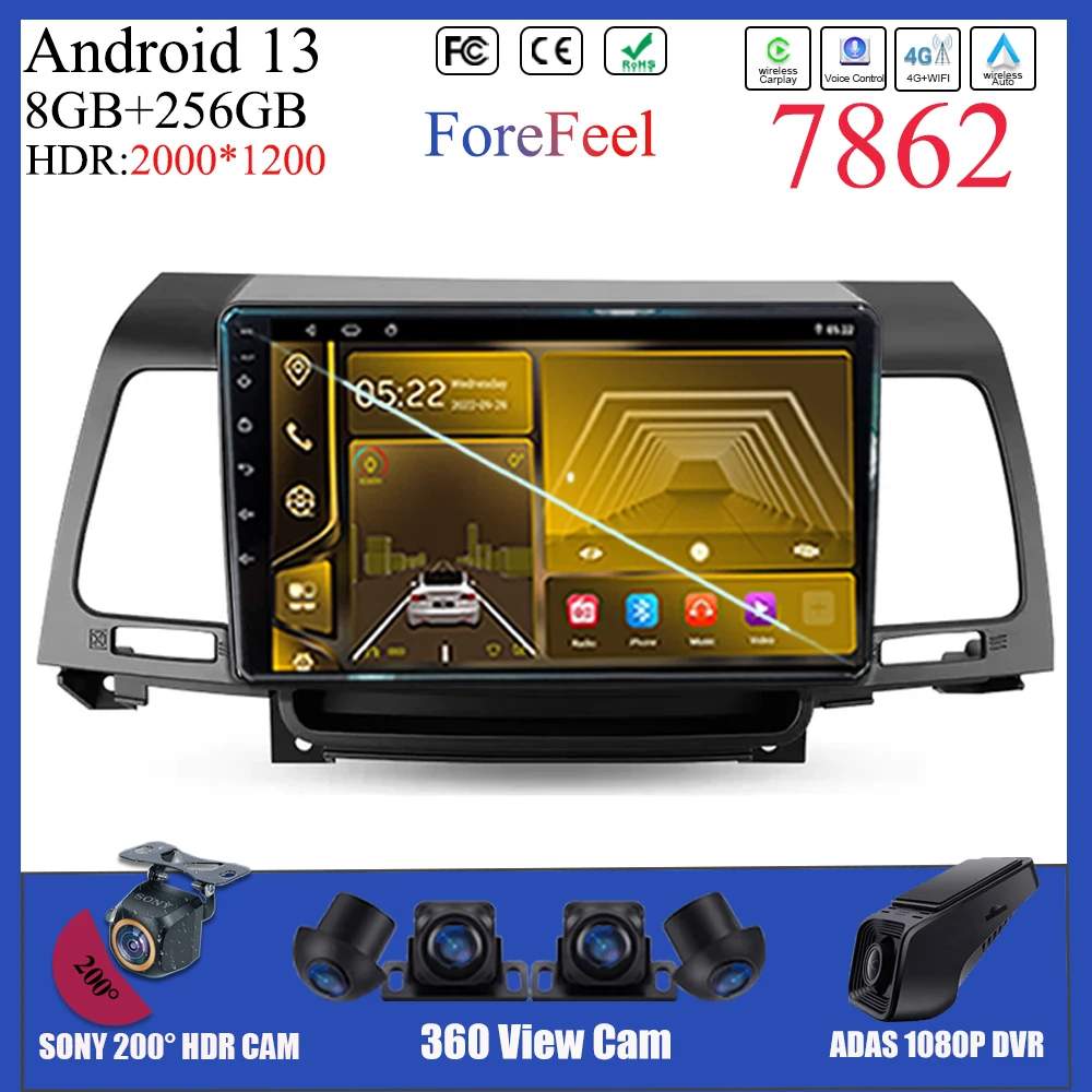 Android 14 For Kia Opirus GH 2006 - 2011 Car Touch QLED Screen Multimedia  Carplay Wireless Radio Video WIFI QLED BT DVD 