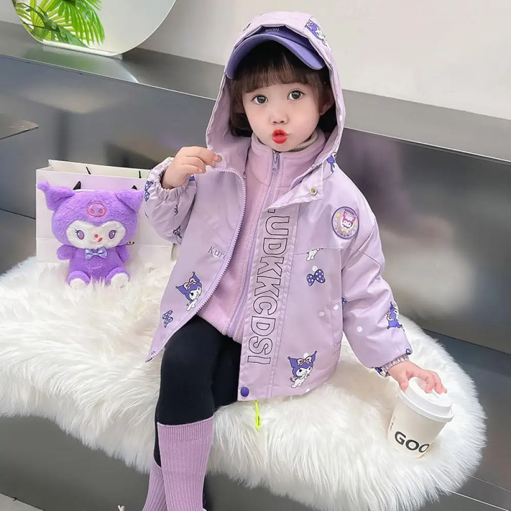 Sanrio My Melody Kuromi Girls Coat Set Kids Anime Long Sleeve Zipper Jacket Autumn Winter Thickened Warm Children's Clothing