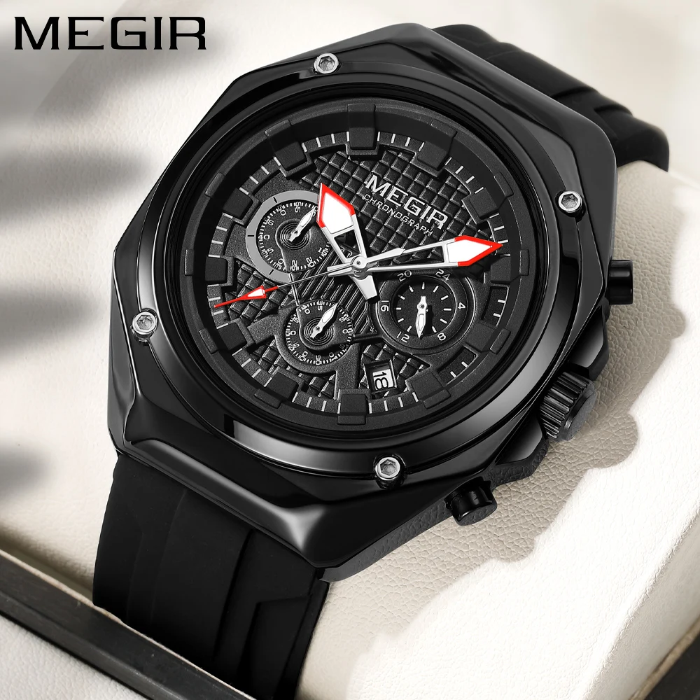 

MEGIR Fashion Sports Quartz Men's Watch Multi Functional Chronograph Calendar Luminous Waterproof Watches for Men Reloj Hombre