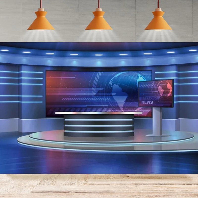 News Show Photography Background Live Studio TV Interior Broadcasting Global Breaking News Reportage Screen Party Backdrop Wall