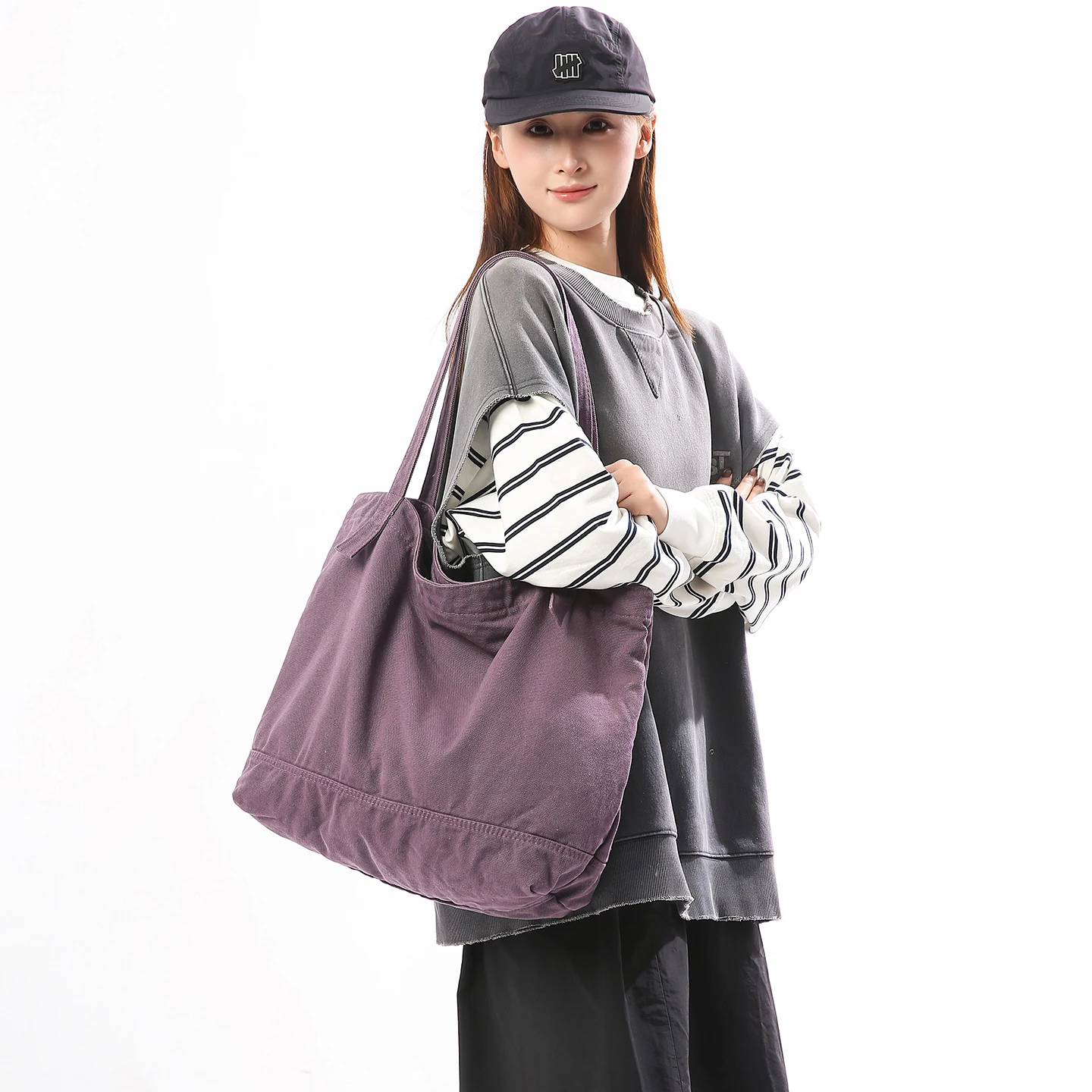 

Spacious Canvas Women's Bag Trend Korean Eco Bag Shopping Shoulder Bag School Messenger Bag Y2K Handbag Lavender Tote Bag Female